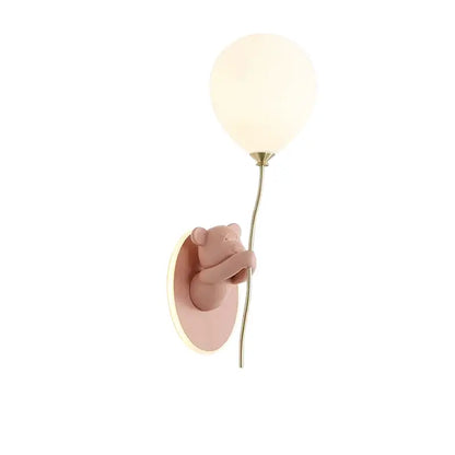 Pink & yellow bear artistic kids wall lamp bedroom balloon sconce