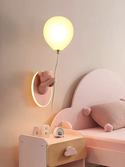 Pink & yellow bear artistic kids wall lamp bedroom balloon sconce