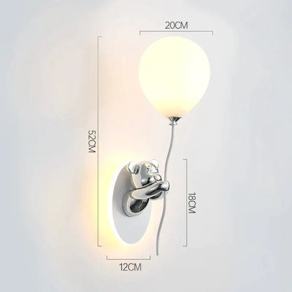 Pink & yellow bear artistic kids wall lamp bedroom balloon sconce
