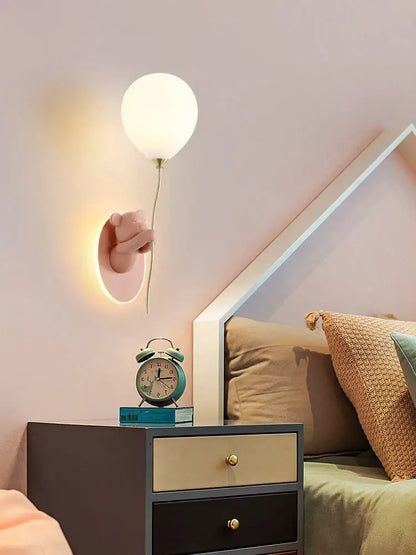 Pink & yellow bear artistic kids wall lamp bedroom balloon sconce