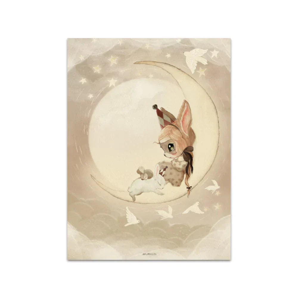DecorBites™ Beige Rabbit Girl Canvas Print for Kidsató Room