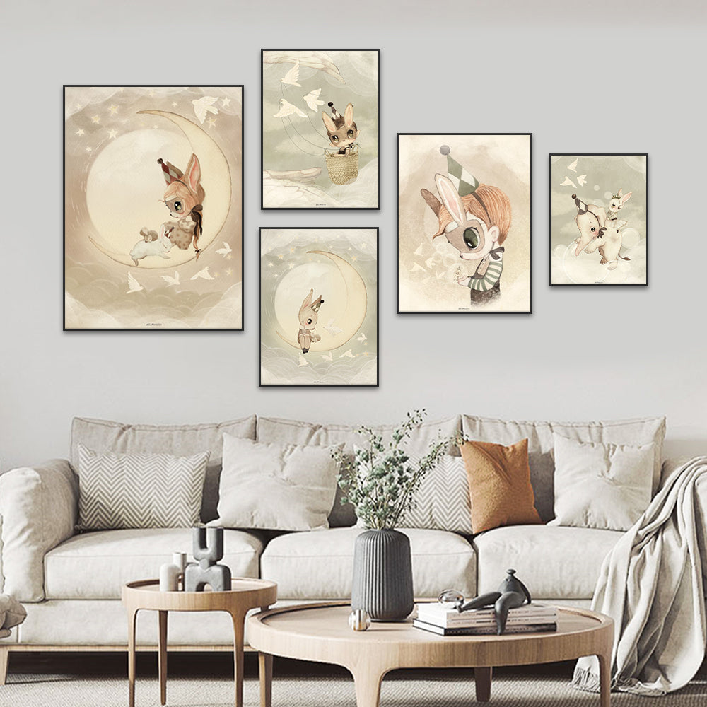 DecorBites™ Beige Rabbit Girl Canvas Print for Kidsató Room