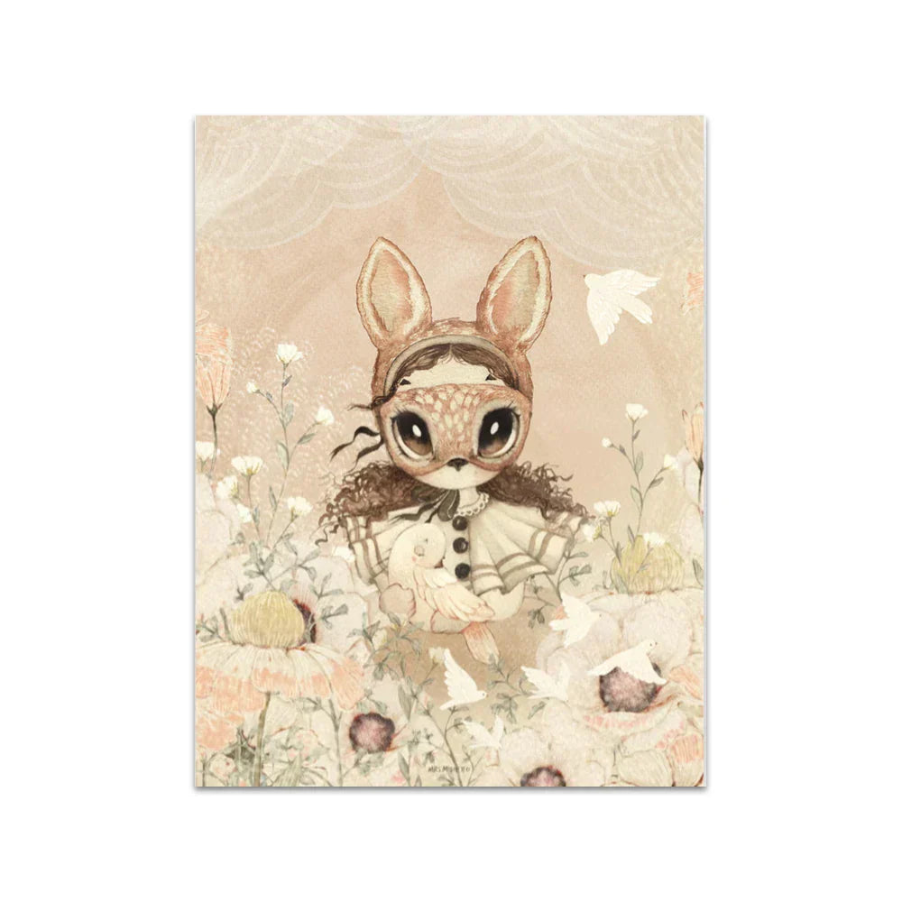 DecorBites™ Beige Rabbit Girl Canvas Print for Kidsató Room