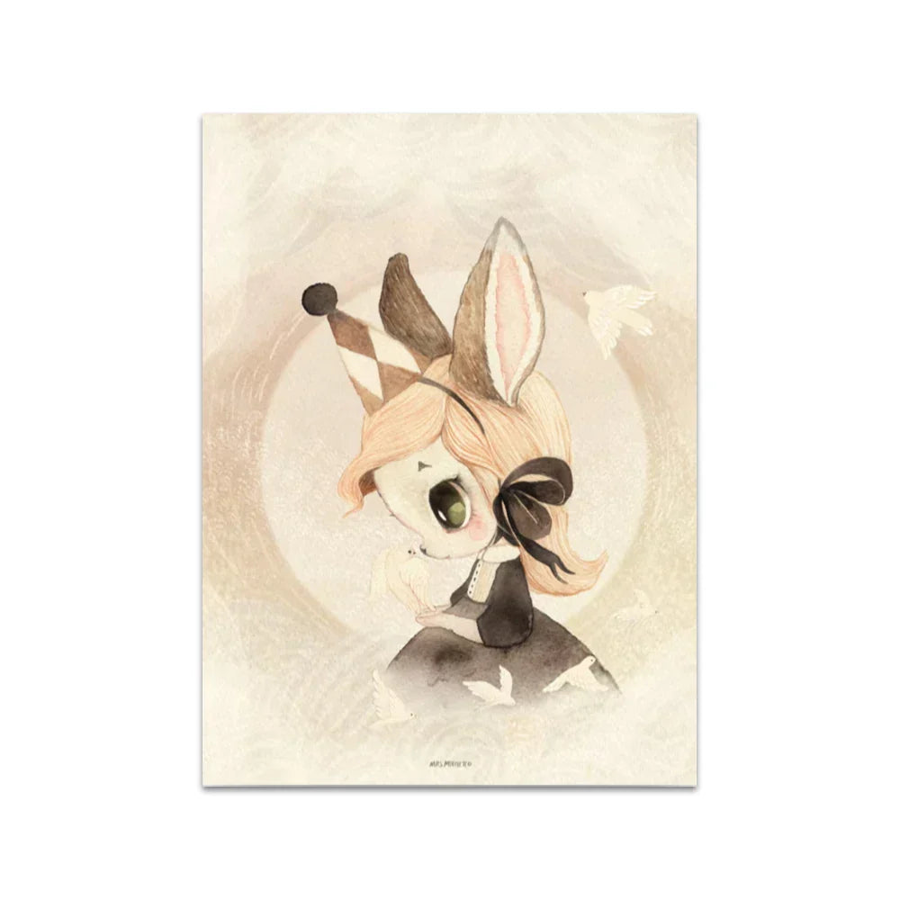 DecorBites™ Beige Rabbit Girl Canvas Print for Kidsató Room