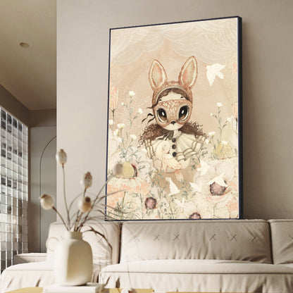 DecorBites™ Beige Rabbit Girl Canvas Print for Kidsató Room