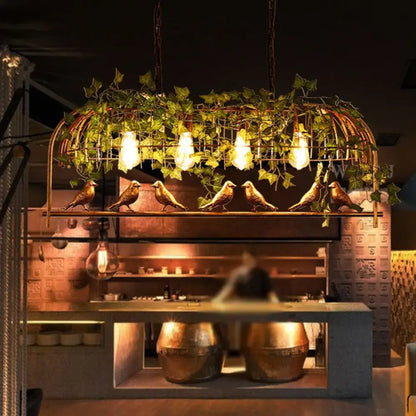 Industrial gold birdcage island light dining room ivy pendant