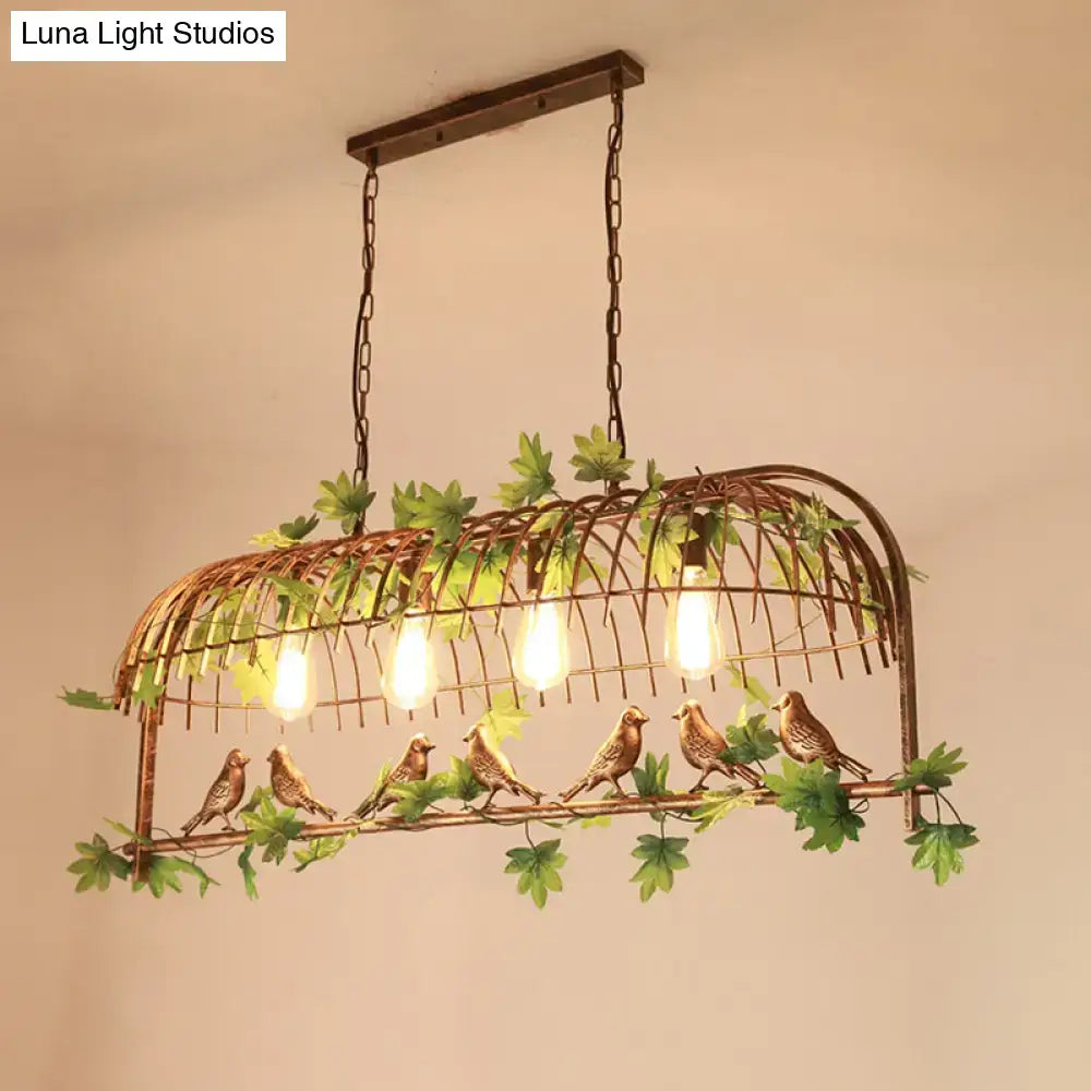 Industrial gold birdcage island light dining room ivy pendant