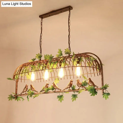 Industrial gold birdcage island light dining room ivy pendant