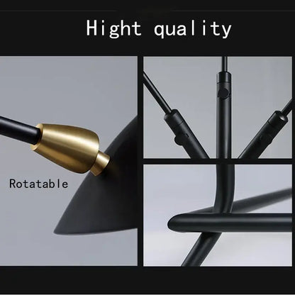 black aluminum 3 arm floor lamp for living room