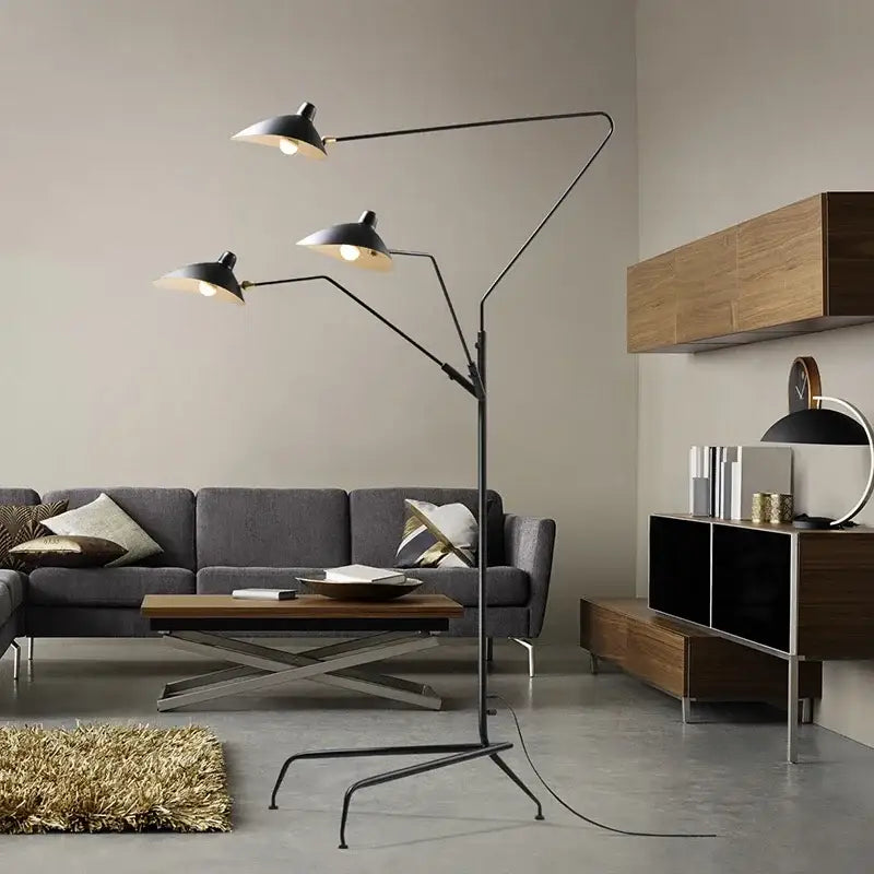 black aluminum 3 arm floor lamp for living room