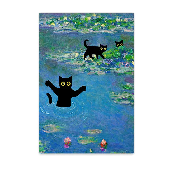 DecorBites™ Black Cat Starry Night Canvas Wall Art