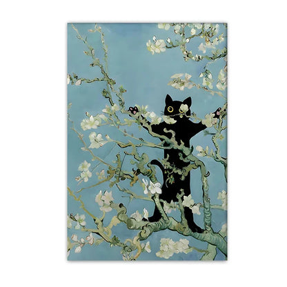 DecorBites™ Black Cat Starry Night Canvas Wall Art