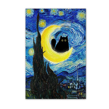DecorBites™ Black Cat Starry Night Canvas Wall Art