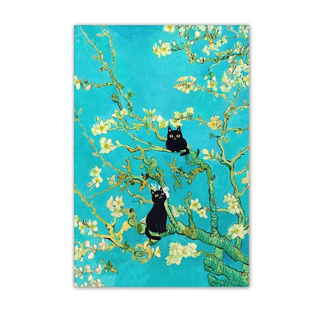 DecorBites™ Black Cat Starry Night Canvas Wall Art