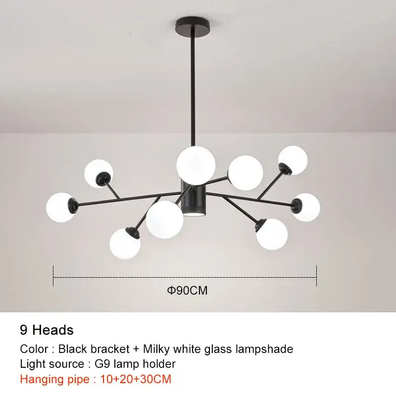 black chandelier with white glass globes for living room