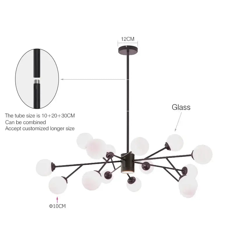 black chandelier with white glass globes for living room