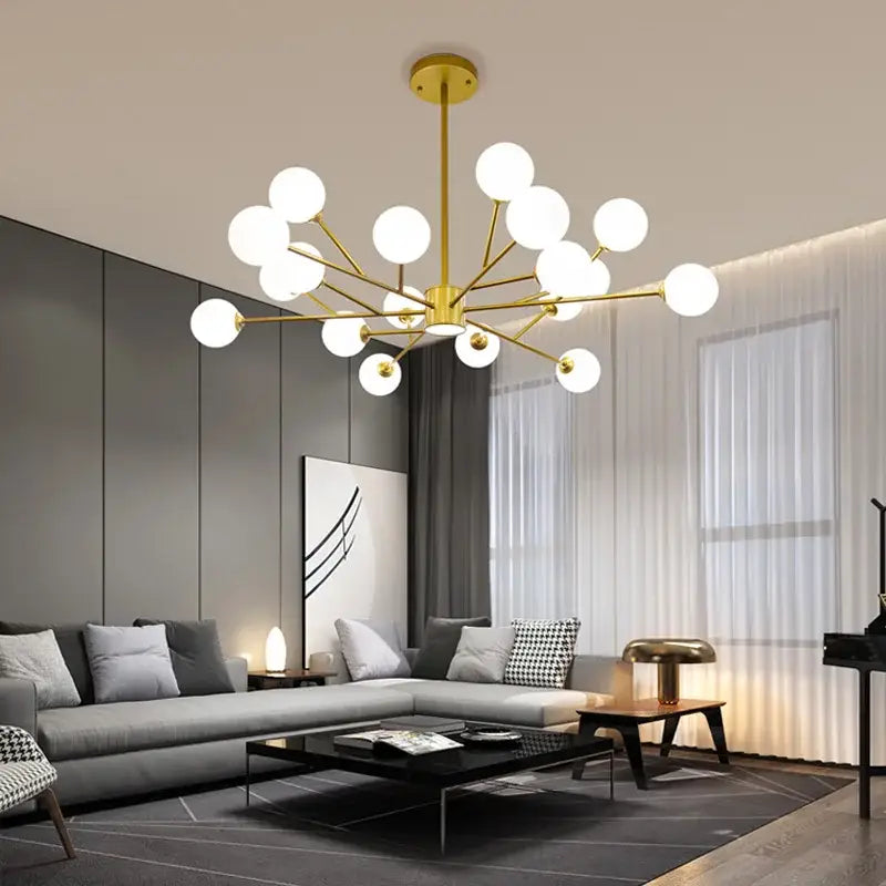black chandelier with white glass globes for living room