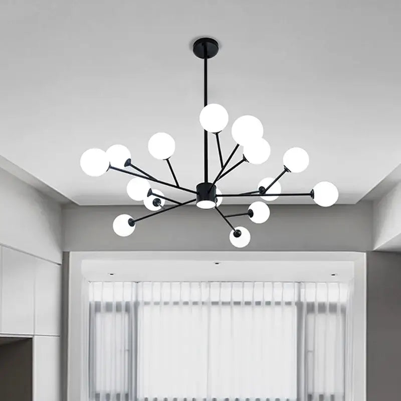 black chandelier with white glass globes for living room