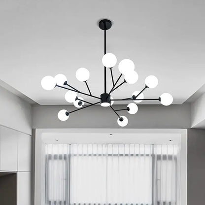 black chandelier with white glass globes for living room