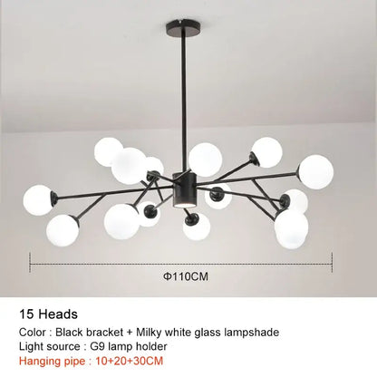 black chandelier with white glass globes for living room