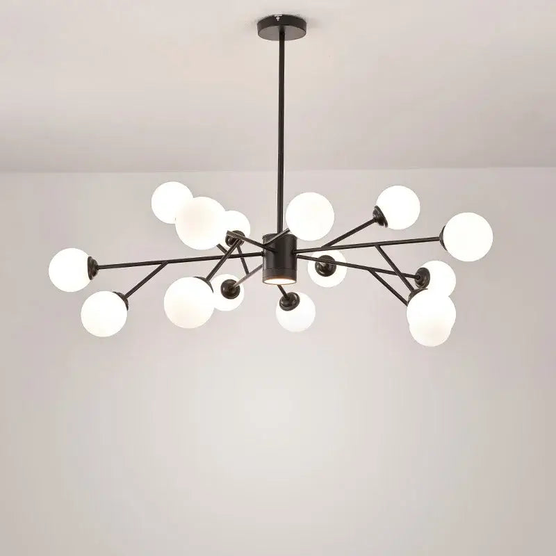 black chandelier with white glass globes for living room