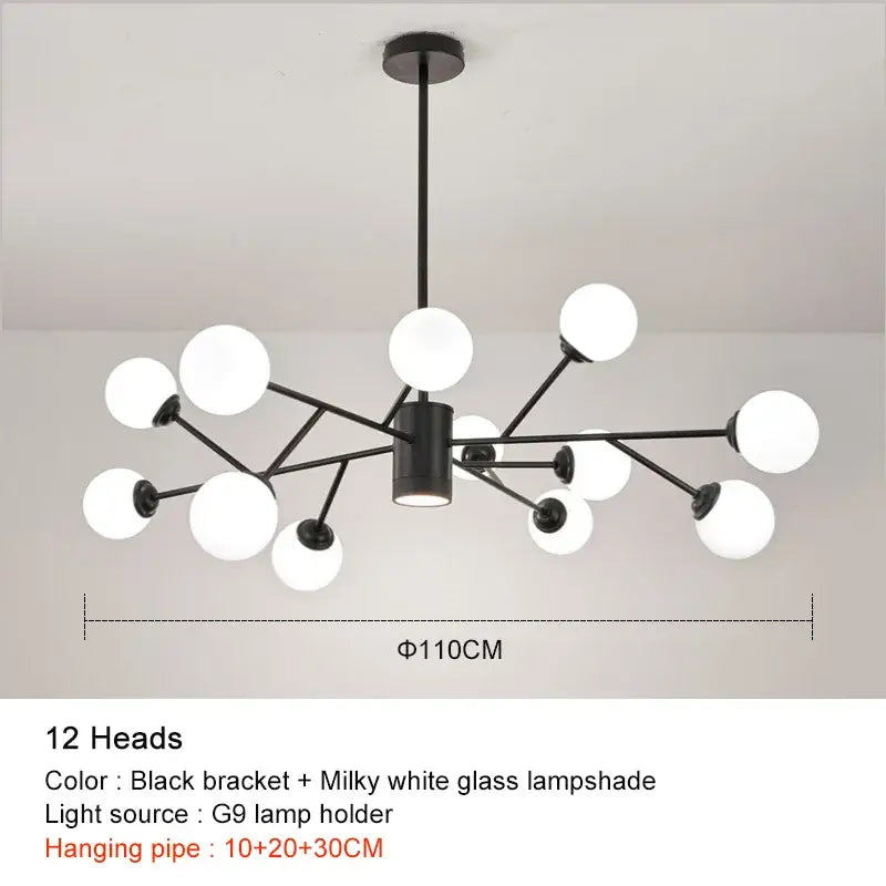 black chandelier with white glass globes for living room