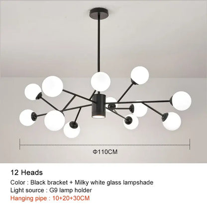 black chandelier with white glass globes for living room