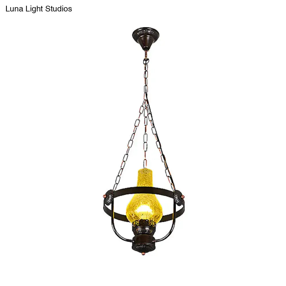 Classic black crackle glass pendant light dining room metal ring