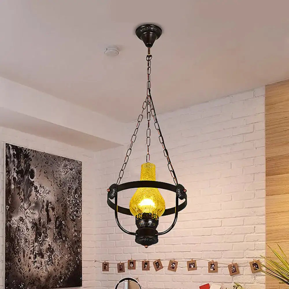 Classic black crackle glass pendant light dining room metal ring