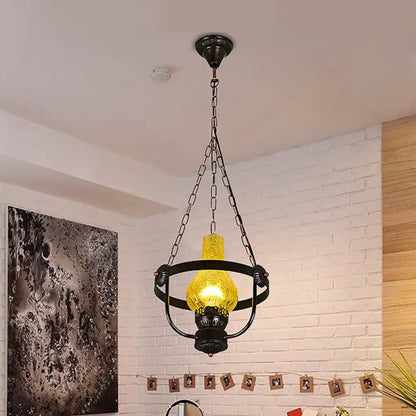 Classic black crackle glass pendant light dining room metal ring