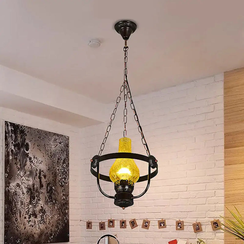 Classic black crackle glass pendant light dining room metal ring