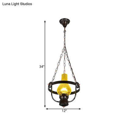 Classic black crackle glass pendant light dining room metal ring