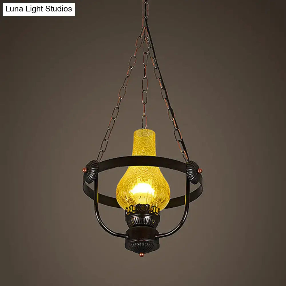 Classic black crackle glass pendant light dining room metal ring