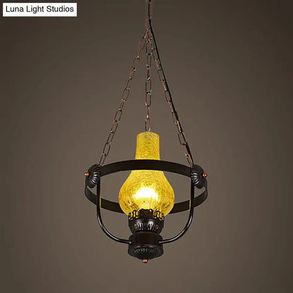 Classic black crackle glass pendant light dining room metal ring