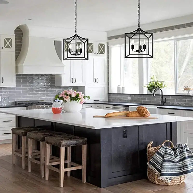 black farmhouse chandelier lantern dining room pendant light