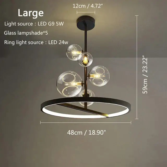Modern black metal led pendant chandelier for dining room