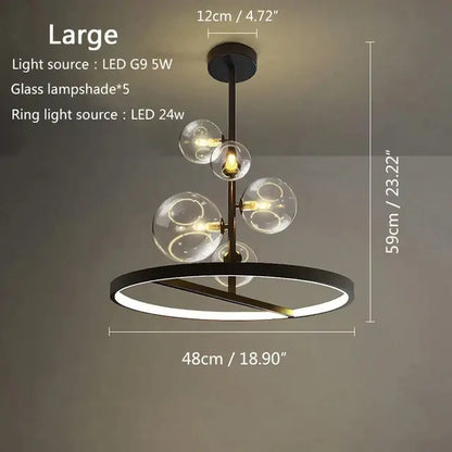 Modern black metal led pendant chandelier for dining room