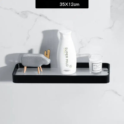 Minimalist black glass bathroom shelf rectangular wall mounted rack
