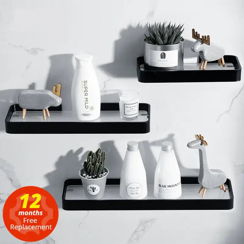 Minimalist black glass bathroom shelf rectangular wall mounted rack