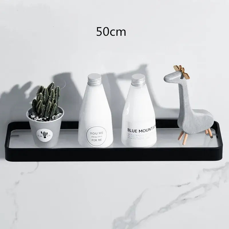 Minimalist black glass bathroom shelf rectangular wall mounted rack