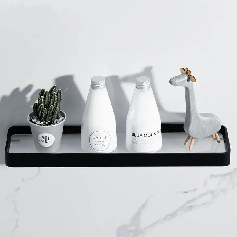 Minimalist black glass bathroom shelf rectangular wall mounted rack