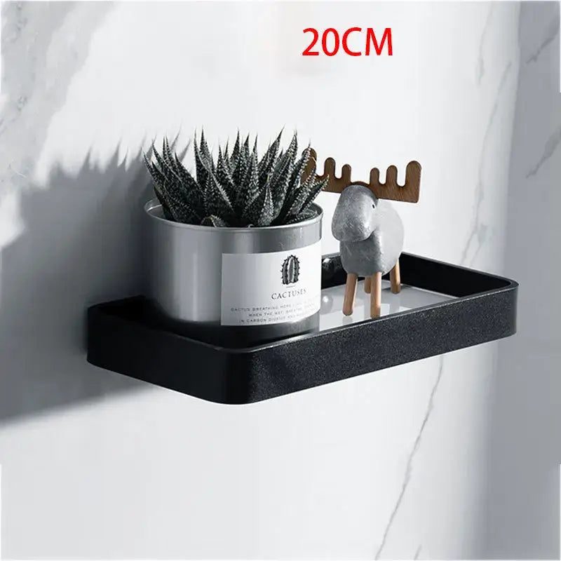 Minimalist black glass bathroom shelf rectangular wall mounted rack