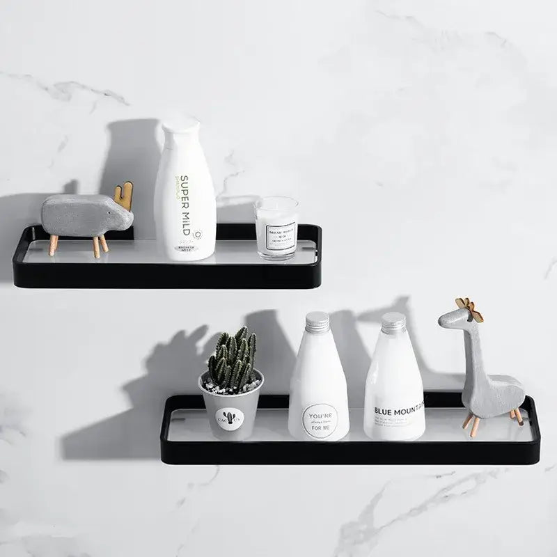 Minimalist black glass bathroom shelf rectangular wall mounted rack
