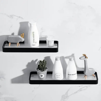 Minimalist black glass bathroom shelf rectangular wall mounted rack