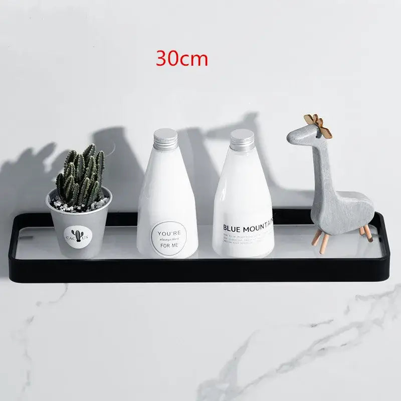 Minimalist black glass bathroom shelf rectangular wall mounted rack