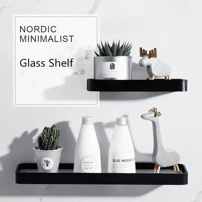 Minimalist black glass bathroom shelf rectangular wall mounted rack