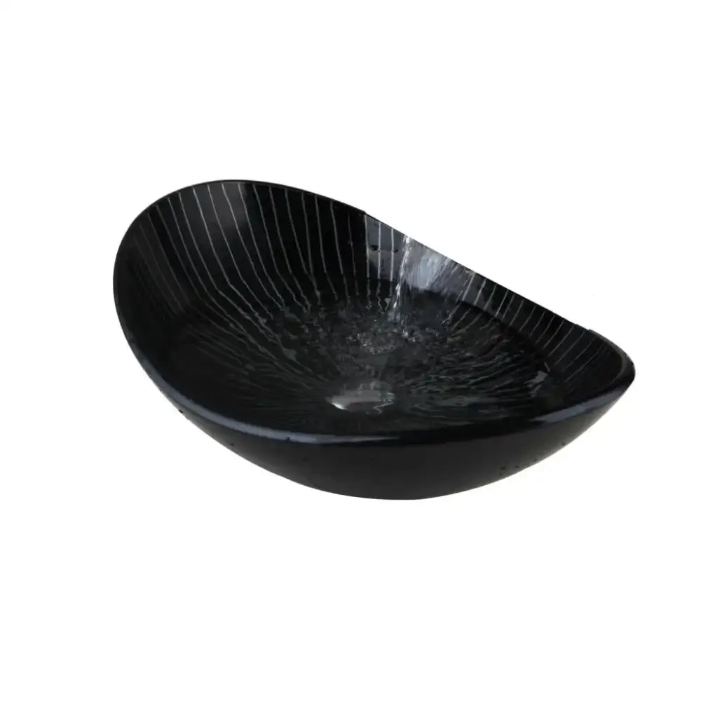 Modern black etched glass bathroom sink set with waterfall faucet