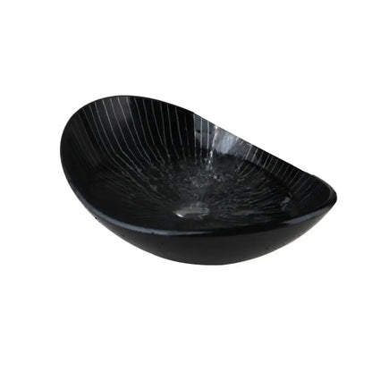 Modern black etched glass bathroom sink set with waterfall faucet