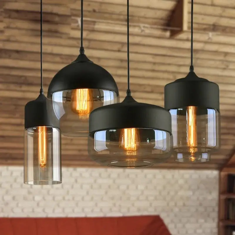 Modern black glass pendant light set of 3 for dining room
