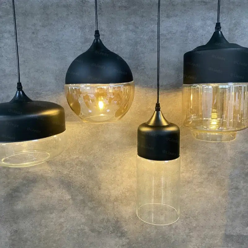 Modern black glass pendant light set of 3 for dining room